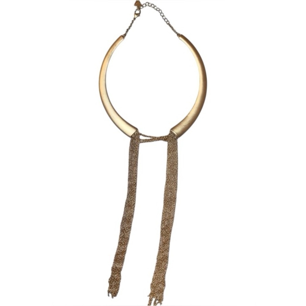 GUESS Vintage 80s Double Waterfall Choker Necklace in Flat Solid Gold Tone